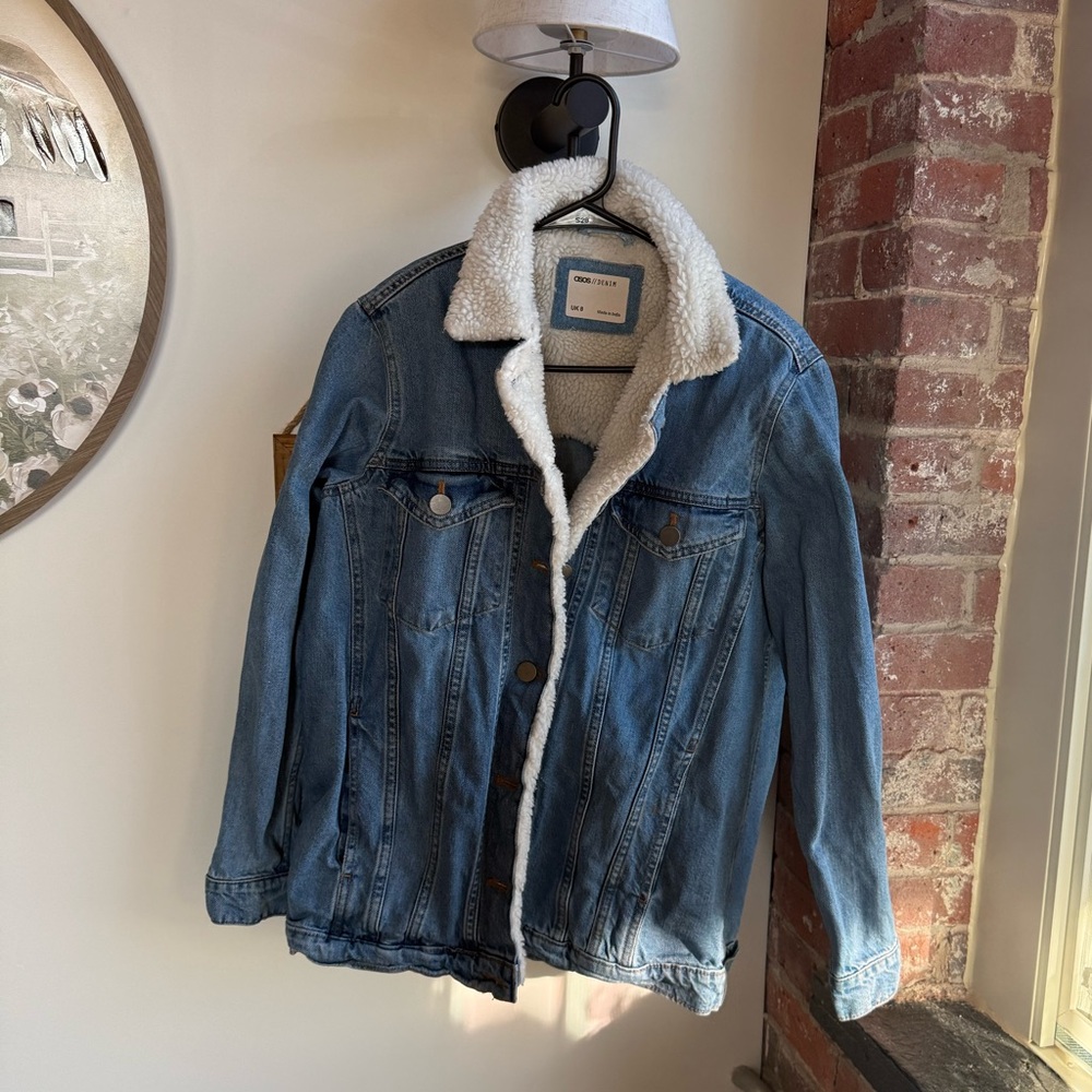 ASOS Blue Denim Jacket with White Sherpa Lining